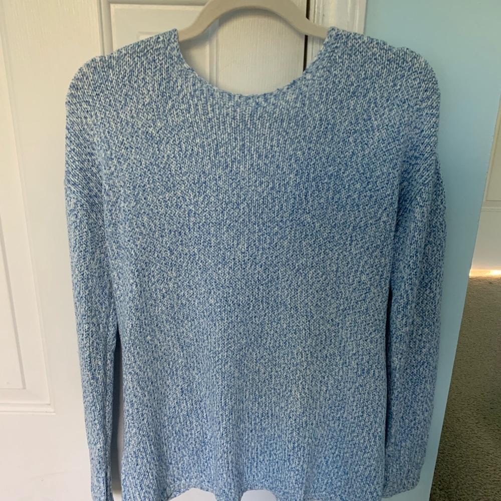 Blue open back sweater